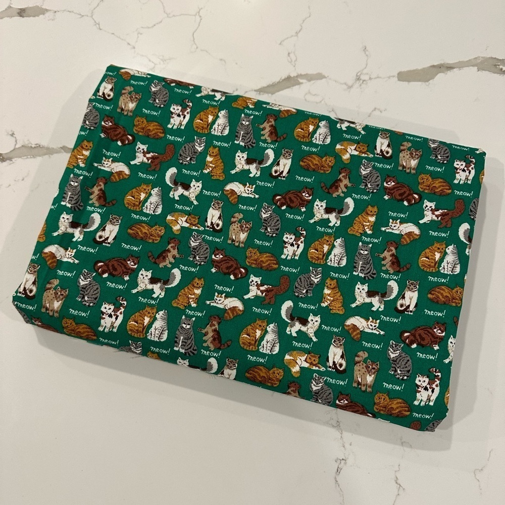 VTG Joan Kessler by Concord meow cat fabric  cotton green made in the USA